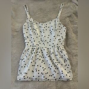 Guess White Peplum Top with Black Hearts